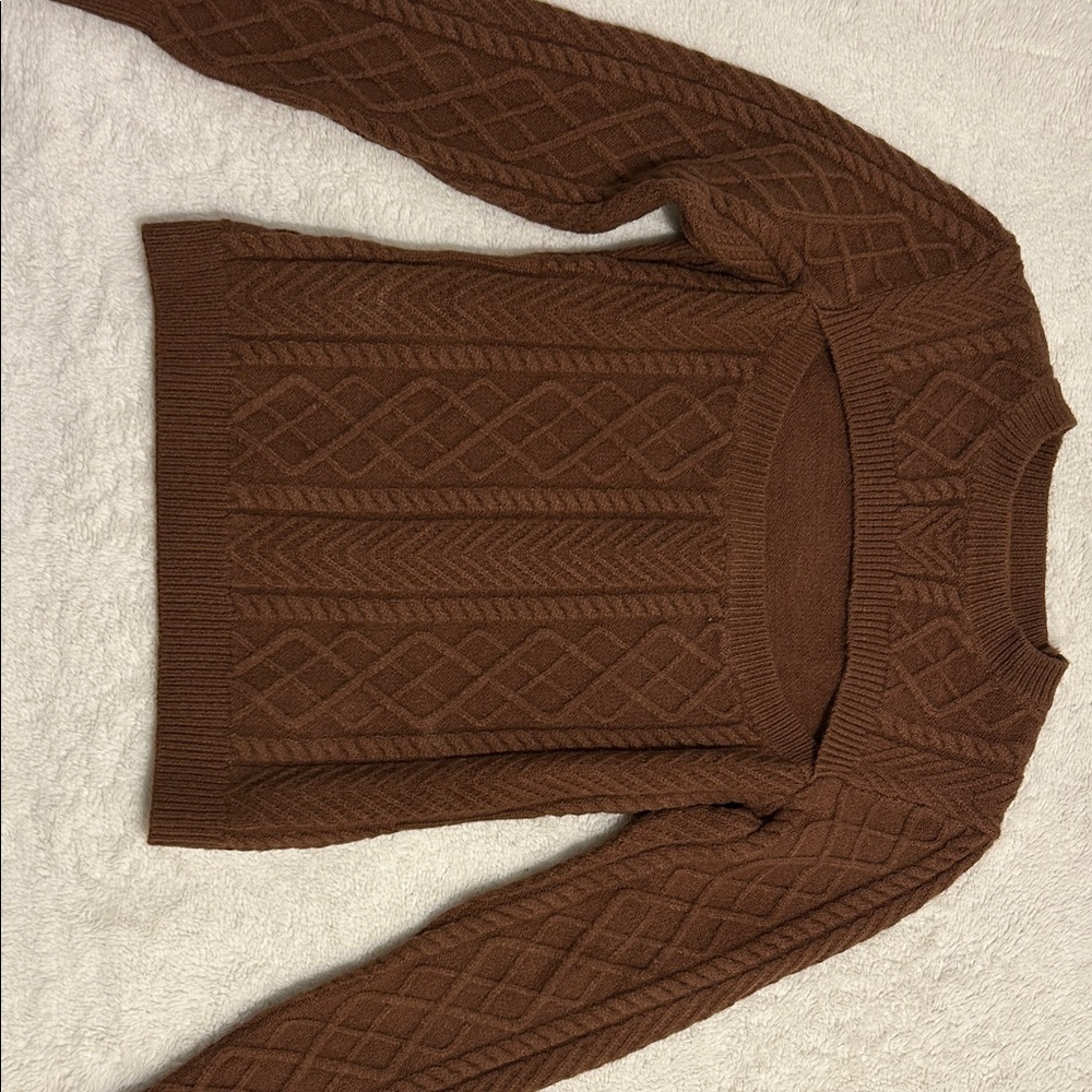 Elegant Brown Cable Knit Sweater